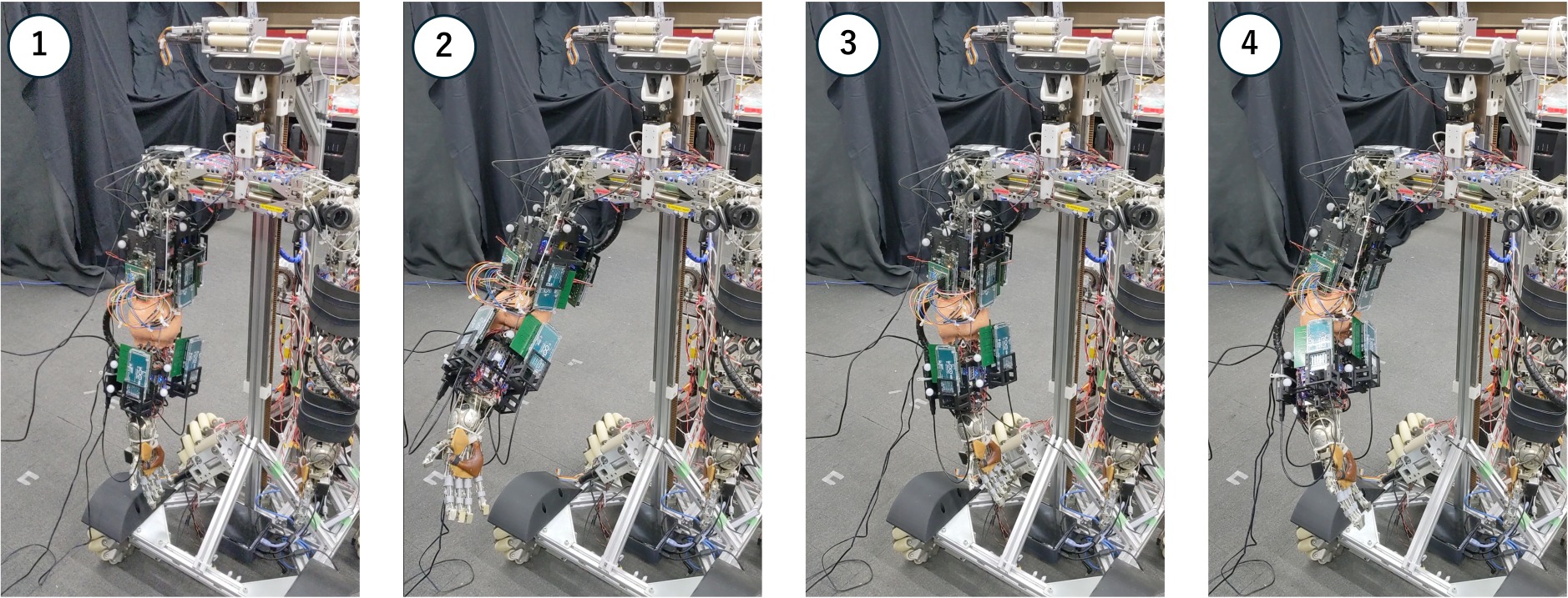 Four postures of Musashi-W during sensorimotor data collection with the joint-covering skin
